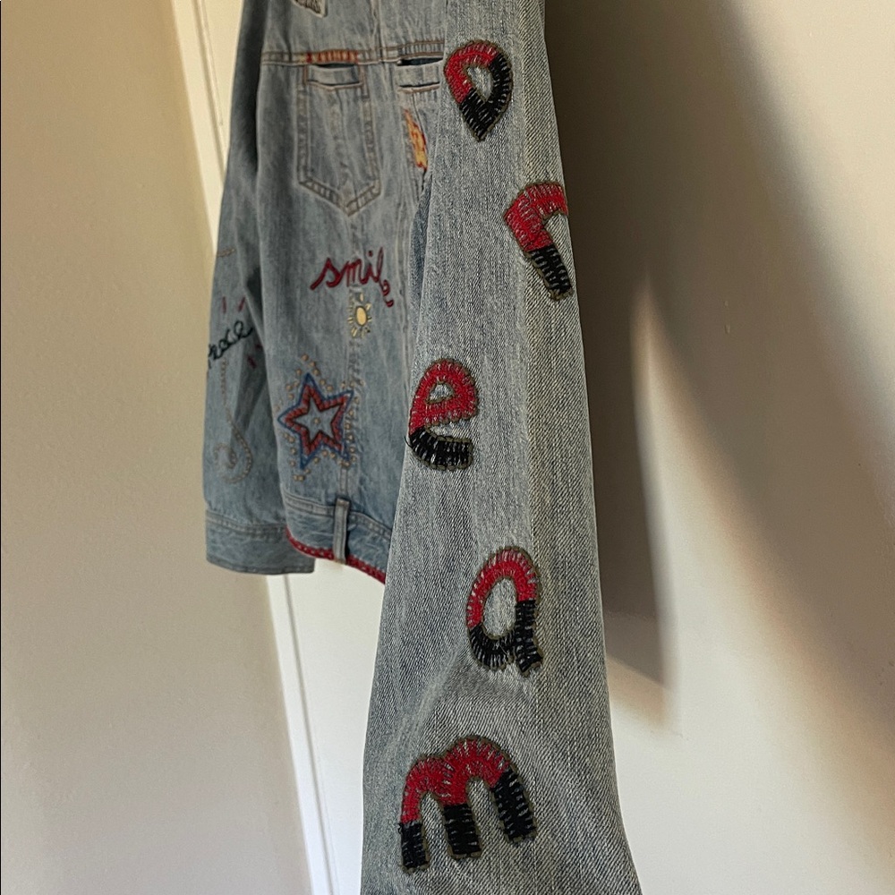 Vintage Chico's Embroidered happy peace smile demin Jacket - Picture 6 of 12
